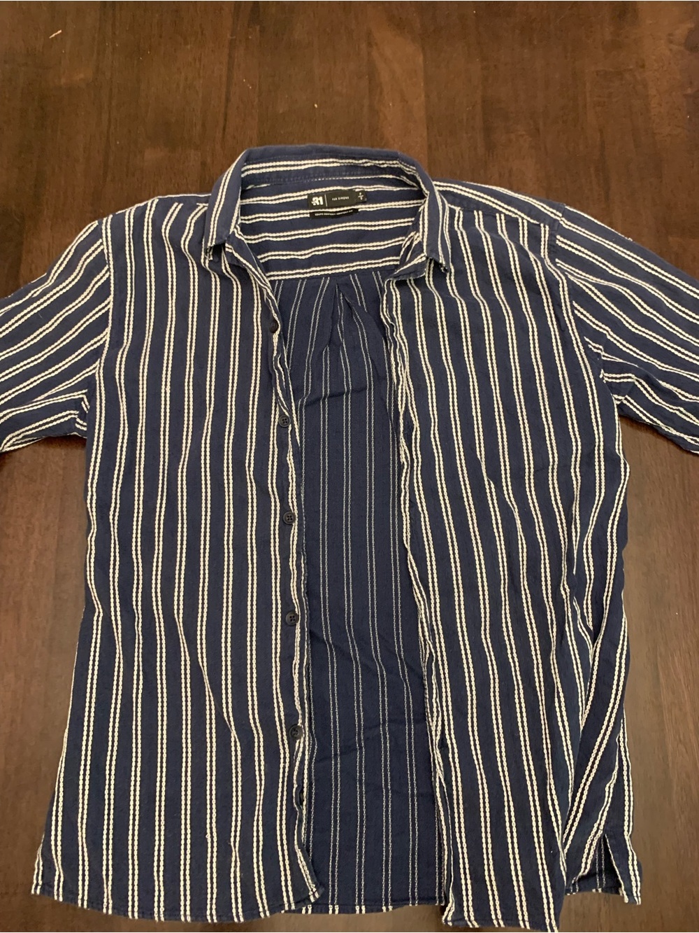 3.1 Phillip Lim Navy and White Striped Button-Down Shirt